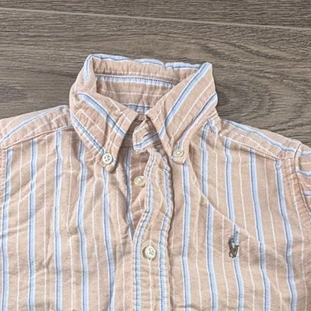 Ralph Lauren Boys Oxfod Button Down Shirt Striped Orange Size 4 Preppy Party